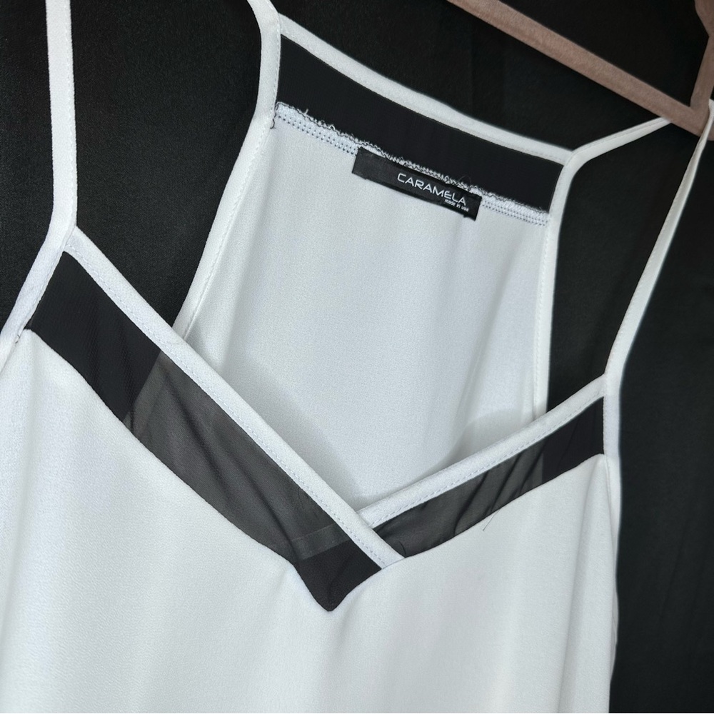 Vintage Caramela Gorgeous Tank Top Blouse Med Sleeveless Hi-Low Made In USA Y2K
